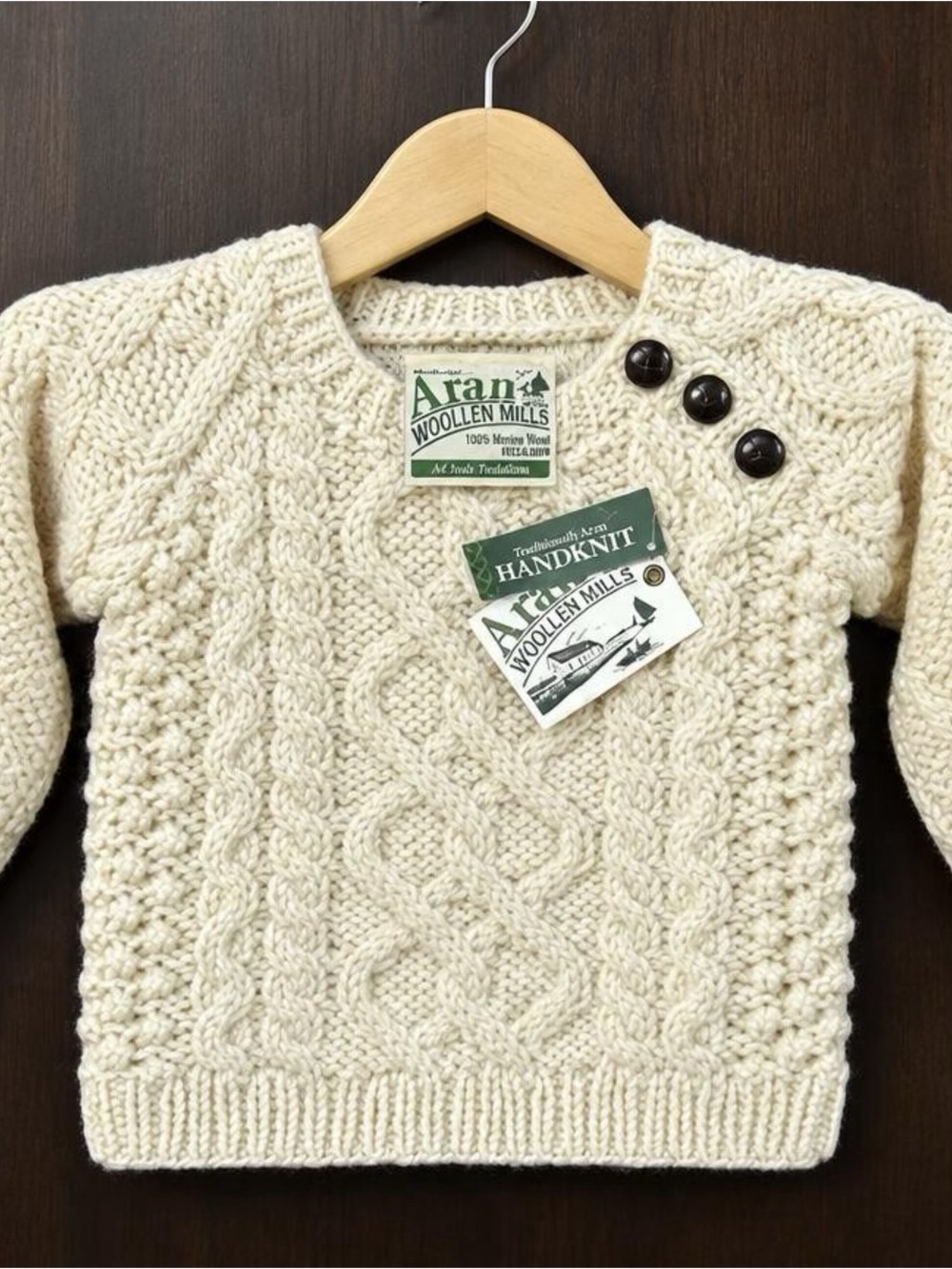 Aran Woollen Mills Small (~3T/4T)100% Merino Wool Handknit Irish Sweater NWT
